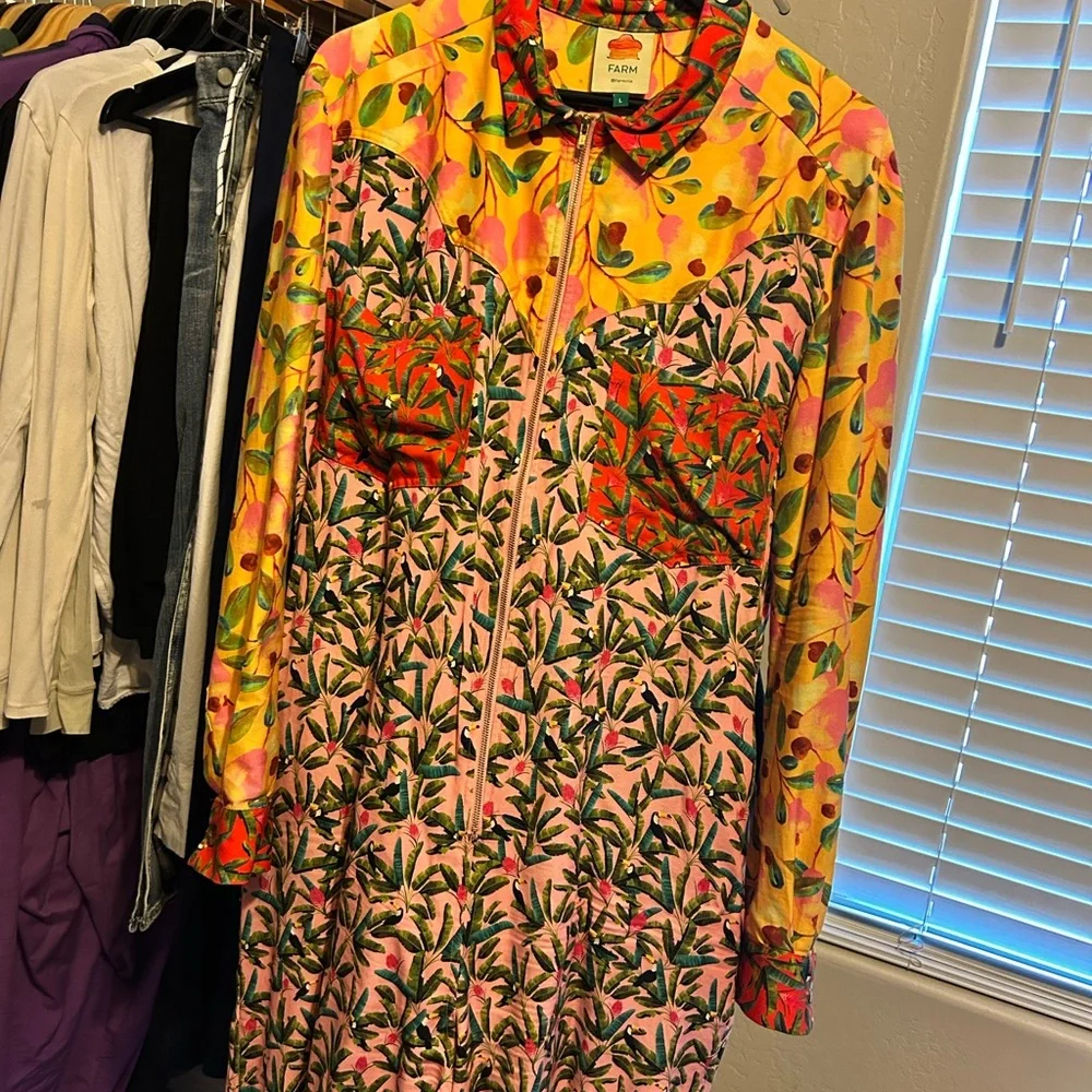 Farm Rio Tropical Botanical Print Zip Front Jumpsuit L - Picture 2 of 2